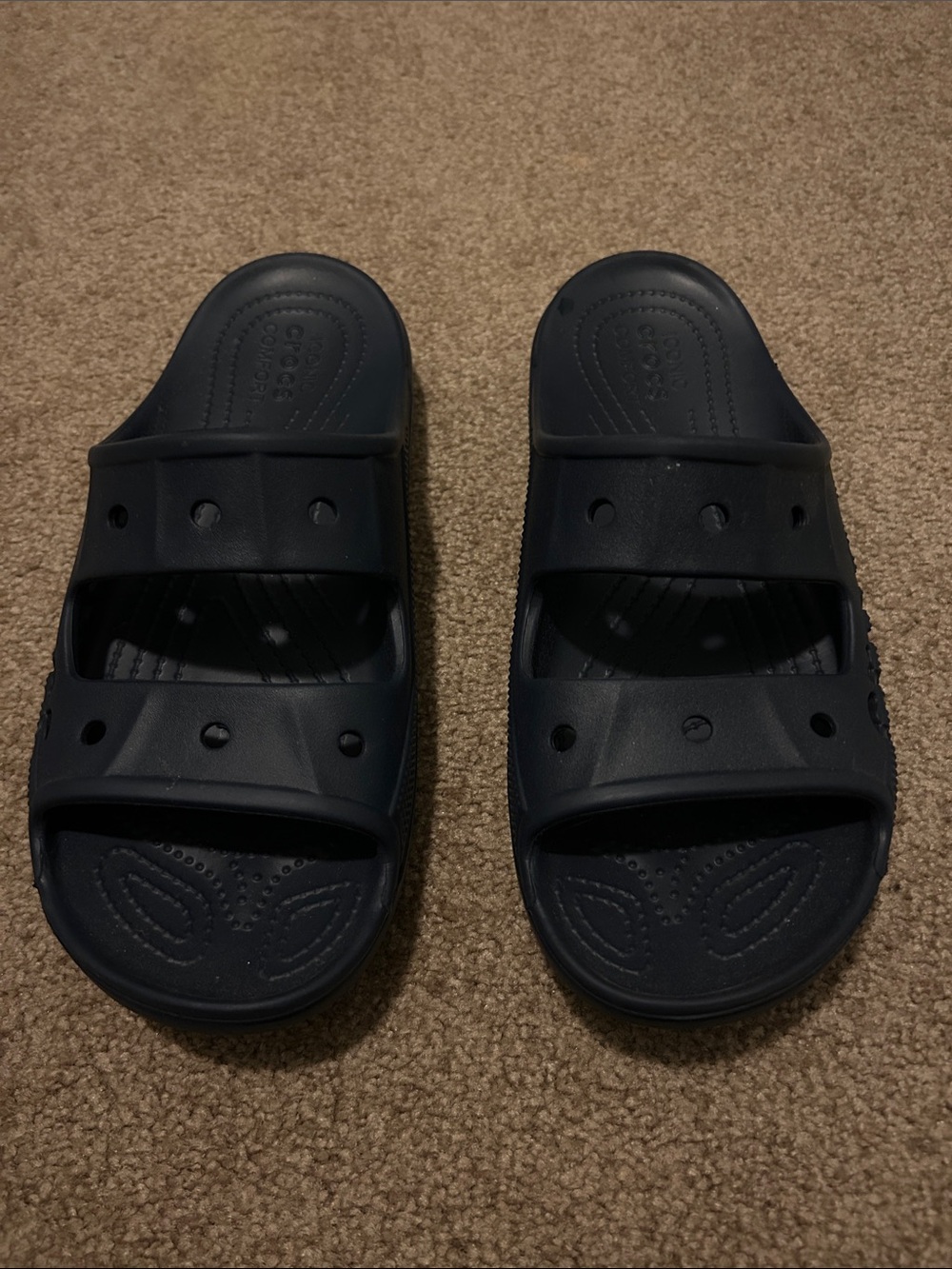 CROCS Navy Dual-Strap Slide Sandals Size - Mens 9 / Woman 11